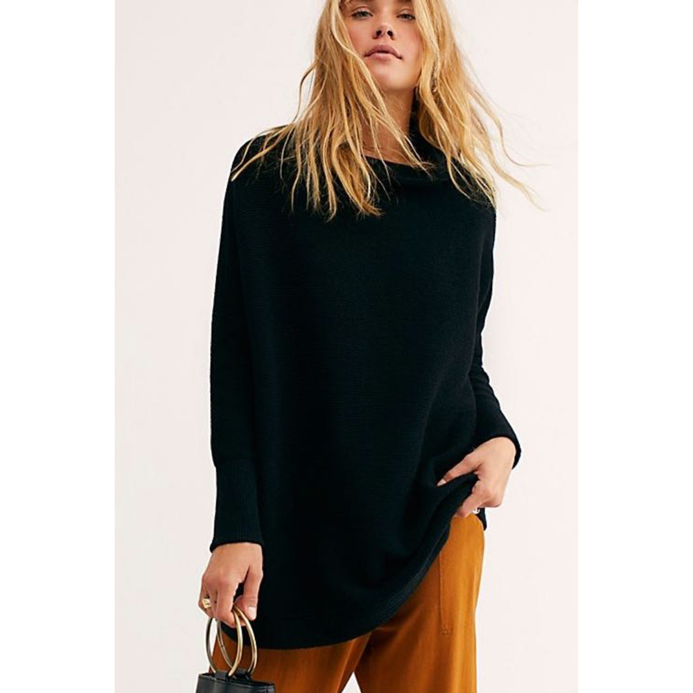 NEW FREE PEOPLE BLACK OTTOMAN SLOUCHY OVERSIZED TUNIC SWEATER SZ XS
